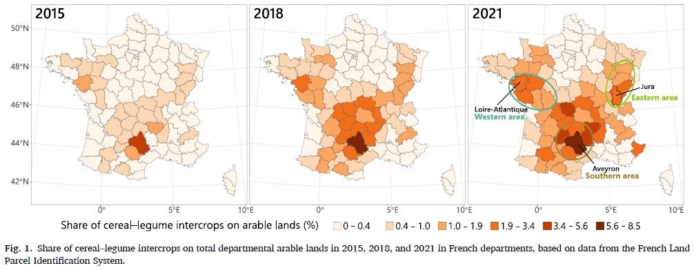 Figure : Evolution des cultures en mélange en France de 2015 à 2021
